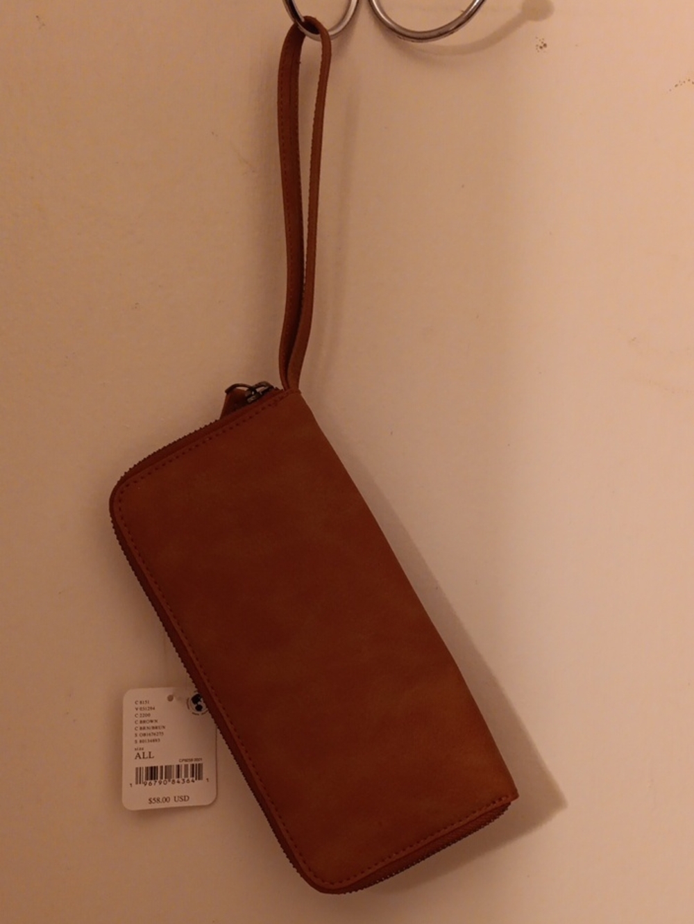 Free People Caramel Tan Zip-Around Wristlet Wallet
